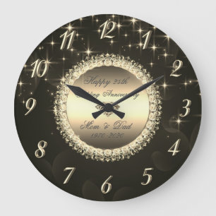 Diamonds Stars Black 50. Hochzeitstag Große Wanduhr