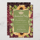 Diamonds Sunflowers Red Graduation Einladung (Vorne/Hinten)