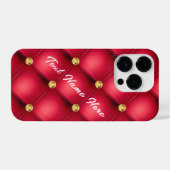 Diamonds Tufted Red Gold iPhone Case Custom Text Hülle (Rückseite (Horizontal))