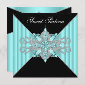 Diamonds Türkis Blue und Black Birthday Einladung (Vorne/Hinten)