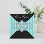 Diamonds Türkis Blue und Black Birthday Einladung (Stehend Vorderseite)