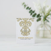 Diamonds White & Gold Muster Floral Damasks Visitenkarte (Stehend Vorderseite)