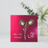 DIAMONOND TULIPS MONOGRAMM, Pink Fuchsia Lila Einladung (Stehend Vorderseite)