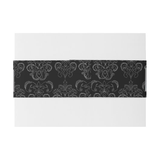 DIAMONOND TULIPS Schwarz-weiß Damask Ribbon Einladungsbanderole (Rückseitenbeispiel)