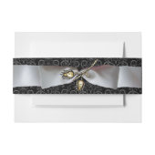 DIAMONOND TULIPS Schwarz-weiß Damask Ribbon Einladungsbanderole (Vorderseite Beispiel)
