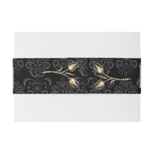 DIAMONOND TULIPS Schwarz-weiß Damask Ribbon Monogr Einladungsbanderole (Rückseitenbeispiel)