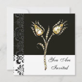 DIAMONOND TULIPS , Schwarz-Weiß-Damaskus Einladung (Vorderseite)