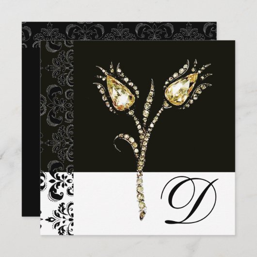 DIAMONOND TULIPS , Schwarz-Weiß-Damaskus-Monogramm Ankündigung (Vorne/Hinten)