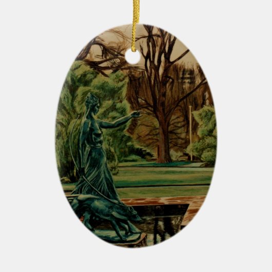 Diana Artemis Skulptur im Garten Keramikornament (Vorne)