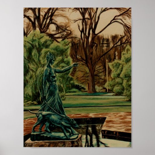 Diana Artemis Skulptur im Garten Poster (Vorne)