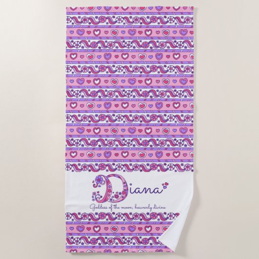 Diana-Name bedeutet Blumen herz-rosa Handtuch (Vorderseite)