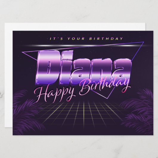 Diana Name Vorname lila retro Karte Geburtstag (Vorne/Hinten)