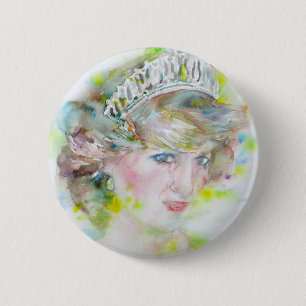 Diana, Prinzessin von Wales - Aquarellportrait.3 Button
