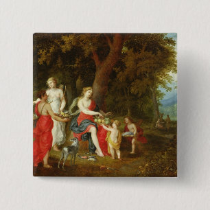 Diana und ihre Mädchen, nach der Jagd, 1626 Button