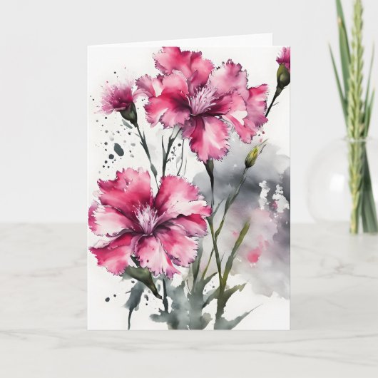 Dianthus - Aquarellblumen Karte (Vorderseite)