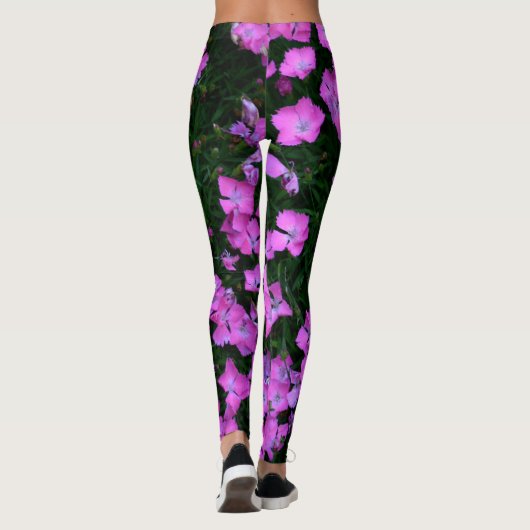 Dianthus Blume Bright Pink und Green Floral Leggings (Rückseite)
