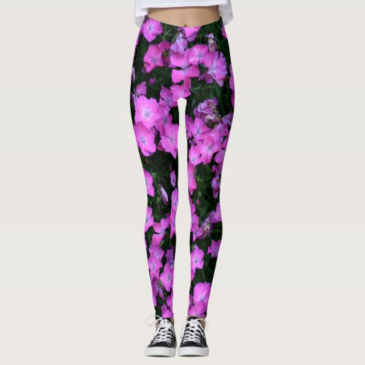 Dianthus Blume Bright Pink und Green Floral Leggings (Vorderseite)
