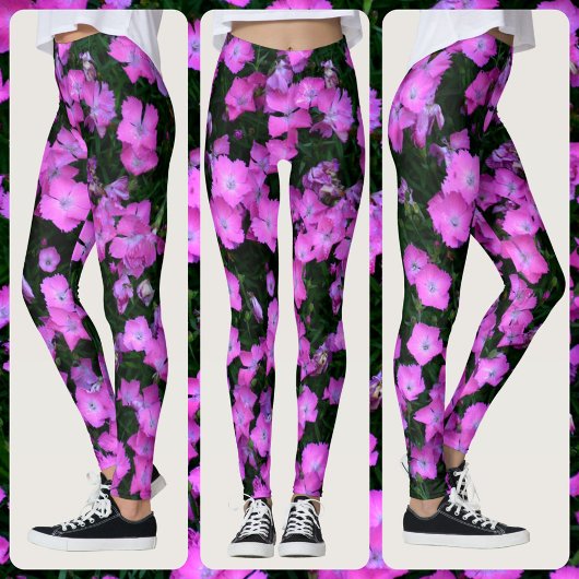 Dianthus Blume Bright Pink und Green Floral Leggings
