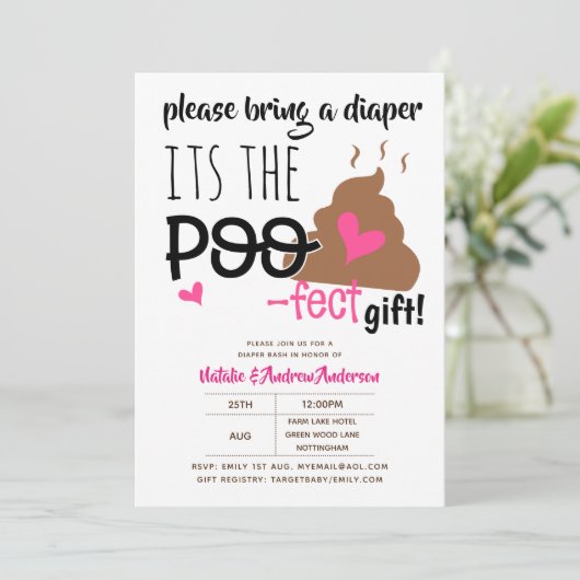 DIAPER BASH - Funny Kack POOFECT Emoji Baby Shower Einladung (Stehend Vorderseite)