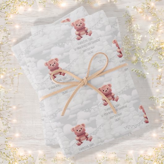 Diaper King Teddy Bär Custom Happy Geburtname Geschenkpapier Set