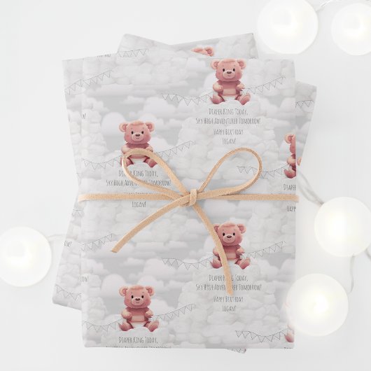 Diaper King Teddy Bär Custom Happy Geburtname Geschenkpapier Set
