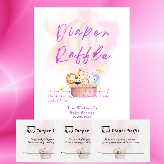 Diaper Raffle Baby Animal Safari in Rosa Sockelschild