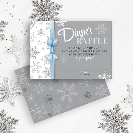 Diaper Raffle Baby Boy Blue Gray Snowflake Winter Begleitkarte