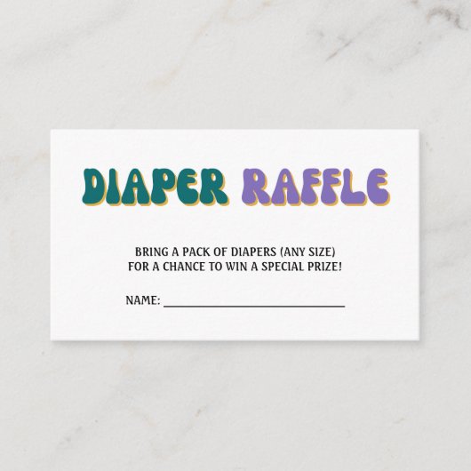 Diaper Raffle Baby Dusche Groovy Retro 70er 80er Begleitkarte (Vorderseite)