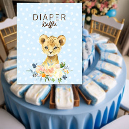 Diaper Raffle Baby Duschkabine Lion Cub Floral Blu Poster