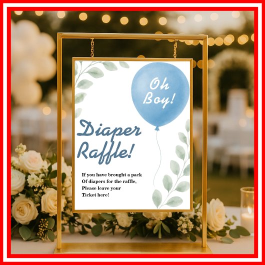Diaper Raffle Balloon Eucalyptus Baby Shower GAME Poster