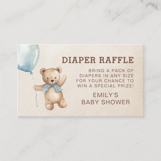 Diaper Raffle Bearly Wait Teddy Bear Baby Dusche Begleitkarte (Vorderseite)
