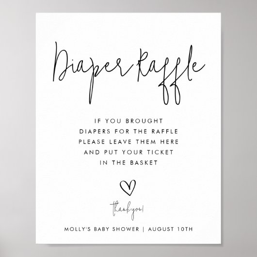 Diaper Raffle Black & White Minimalistisches Skrip Poster (Vorne)