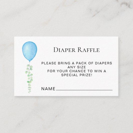 Diaper Raffle Blue Balloon Baby Dusche Begleitkarte (Vorderseite)