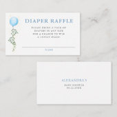Diaper Raffle Blue Balloon Greenery Baby Shower Begleitkarte (Vorne/Hinten)