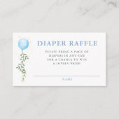 Diaper Raffle Blue Balloon Greenery Baby Shower Begleitkarte (Vorderseite)
