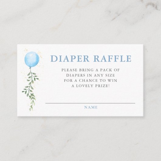 Diaper Raffle Blue Balloon Greenery Baby Shower Begleitkarte (Vorderseite)