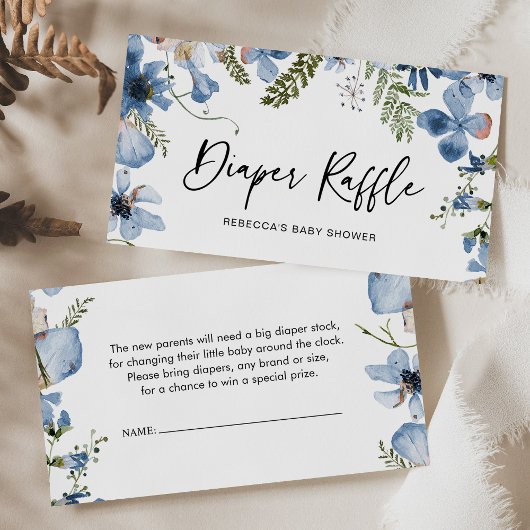 Diaper Raffle Blue Botanic Floral Enclosure Card Visitenkarte