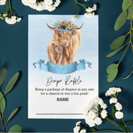 Diaper Raffle Blue Boy Highland Cow Begleitkarte