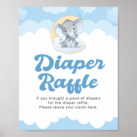 Diaper Raffle Blue Elephant Boy Baby Duschzeichen Poster (Vorne)