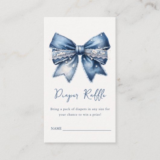 Diaper Raffle Blue Jean Denim Bow Baby Shower Begleitkarte (Vorderseite)