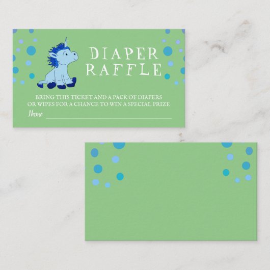 Diaper Raffle Blue Unicorn Baby Boy Enclosure Card Begleitkarte (Vorne/Hinten)