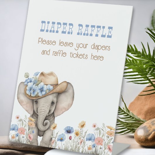 Diaper Raffle Boho Cowboy Elephant Babydusche Sockelschild