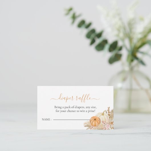 Diaper Raffle Boho Floral Pumpkin Baby Dusche Begleitkarte (Stehend Vorderseite)