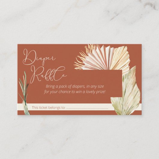 Diaper Raffle Boho Foliage Terracotta Babydusche Begleitkarte (Vorderseite)
