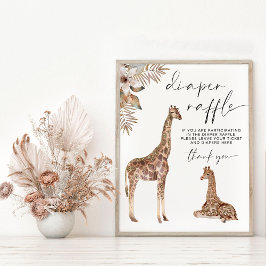 Diaper Raffle Boho Giraffe Babydusche Zeichen Poster