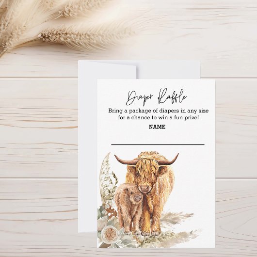 Diaper Raffle Boho Highland Cow Babydusche Einladung