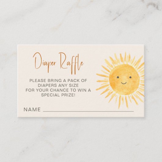 Diaper Raffle Boho Sunshine Baby Dusche Begleitkarte (Vorderseite)