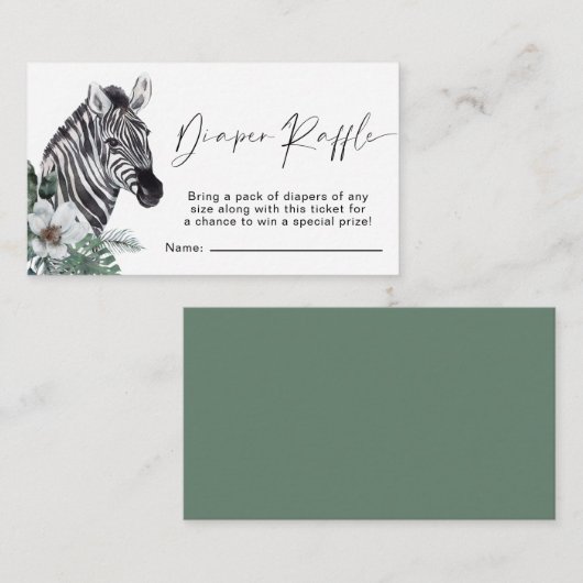 Diaper Raffle Boho Zebra Watercolor Babydusche Begleitkarte (Vorne/Hinten)