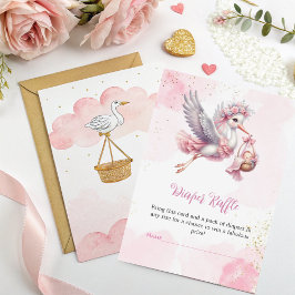 Diaper Raffle Card – Pink Stork Baby Girl Shower  Begleitkarte