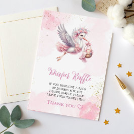Diaper Raffle Card Pink Stork Baby Girl Theme  Begleitkarte